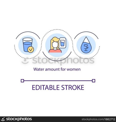 Water amount for women concept icon. Sufficient daily consumption of water. Liquid balance. Hydration abstract idea thin line illustration. Vector isolated outline color drawing. Editable stroke. Water amount for women concept icon