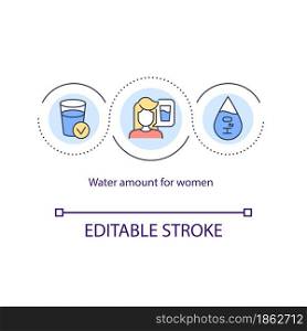 Water amount for women concept icon. Sufficient daily consumption of water. Liquid balance. Hydration abstract idea thin line illustration. Vector isolated outline color drawing. Editable stroke. Water amount for women concept icon