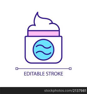Water based cosmetic product RGB color icon. Oily skin care remedy. Beauty routine and health. Isolated vector illustration. Simple filled line drawing. Editable stroke. Arial font used. Water based cosmetic product RGB color icon