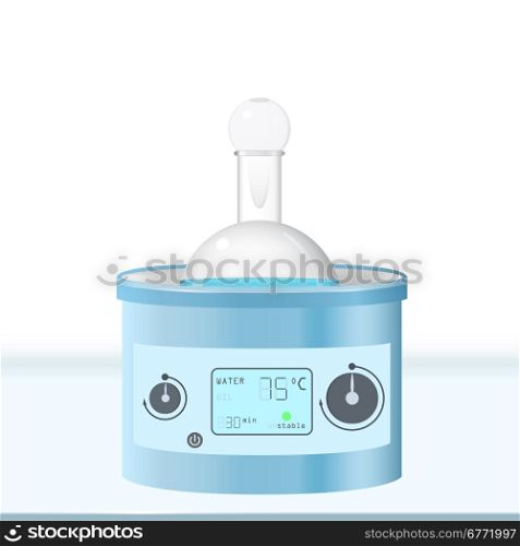 Water bath on table, boiling chemical lab equipment, 3d vector, eps 10