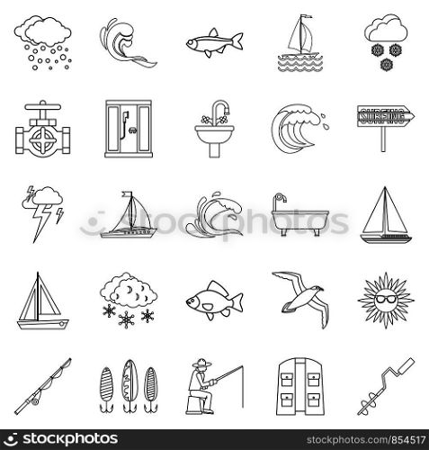 Water bewitched icons set. Outline set of 25 water bewitched vector icons for web isolated on white background. Water bewitched icons set, outline style