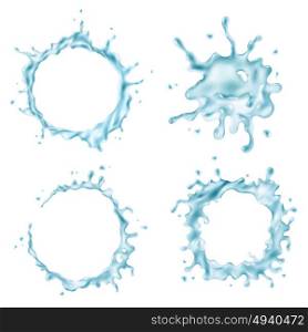 Water Blue Splashes On White Background. Set of different abstract shapes of blue water splashes on white background isolated vector illustration