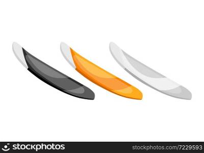 Water boards flat vector illustration. Extreme sports. Outdoor activities equipment. Water transport type, surfboards for active lifestyle. Surfing gear isolated cartoon clipart on white background. Water boards flat vector illustration
