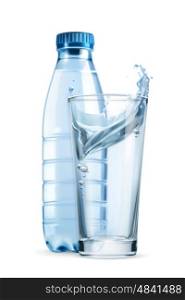 Water bottle and glass, vector icon