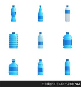 Water bottle icon set. Cartoon set of 9 water bottle vector icons for web design isolated on white background. Water bottle icon set, cartoon style