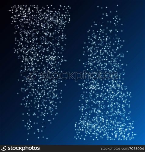 Water bubbles on blue background - fizzing air bubble stream template. Vector illustration.. Water bubbles on blue background - fizzing air bubble stream template