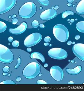 Water bubbles seamless background in cartoon style. Water liquid, clean wet, shiny and fresh aqua, vector illustration. Water bubbles seamless background in cartoon style