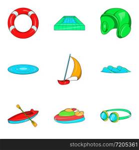 Water coach icons set. Cartoon set of 9 water coach vector icons for web isolated on white background. Water coach icons set, cartoon style