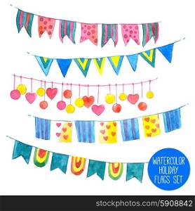 Water color holiday flags and garlands set isolated vector illustration. Watercolor Holiday Garlands Set