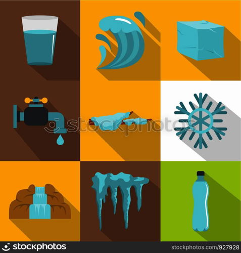 Water condition icon set. Flat style set of 9 water condition vector icons for web design. Water condition icon set, flat style