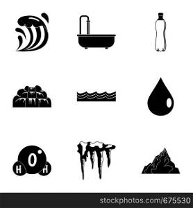 Water condition icon set. Simple set of 9 water condition vector icons for web isolated on white background. Water condition icon set, simple style