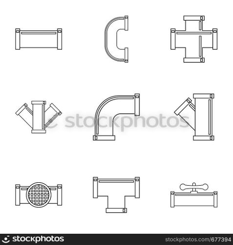 Water conduit icon set. Outline set of 9 water conduit vector icons for web isolated on white background. Water conduit icon set, outline style