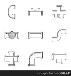 Water connector equipment icon set. Outline set of 9 water connector equipment vector icons for web isolated on white background. Water connector equipment icon set, outline style