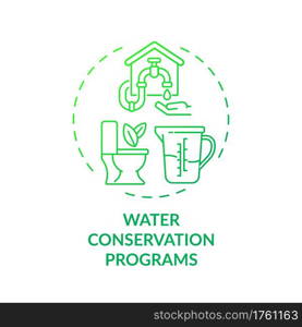 Water conservation programs concept icon. Green hotel features. Strategy for reducing everyday consumption of water idea thin line illustration. Vector isolated outline RGB color drawing. Water conservation programs concept icon