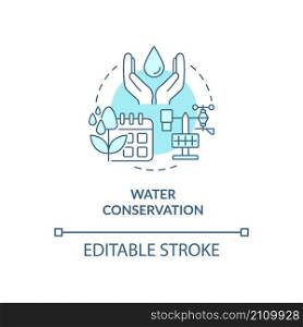 Water conservation turquoise concept icon. Drip irrigation abstract idea thin line illustration. Smart farming. Isolated outline drawing. Editable stroke. Roboto-Medium, Myriad Pro-Bold fonts used. Water conservation turquoise concept icon