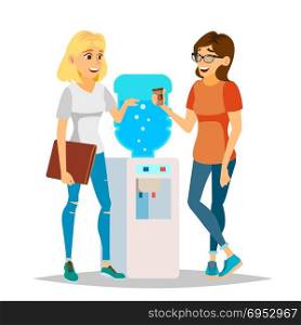 Water Cooler Gossip Vector. Modern Office Water Cooler. Laughing Friends, Office Colleagues Women Talking To Each Other. Communicating Female. Business Person. Women Discussion. Isolated Illustration. Water Cooler Gossip Vector. Modern Office Water Cooler. Laughing Friends, Office Colleagues Women Talking To Each Other. Communicating Female. Business Person. Women Discussion. Illustration