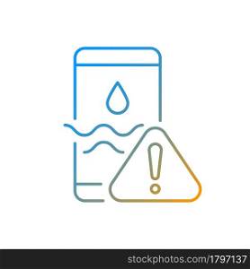 Water damage gradient linear vector icon. Fix liquid damaged mobile phone. Drop smartphone into water. Thin line color symbols. Modern style pictogram. Vector isolated outline drawing. Water damage gradient linear vector icon