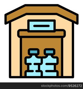 Water delivery warehouse icon outline vector. Gallon cooler. Man service color flat. Water delivery warehouse icon vector flat