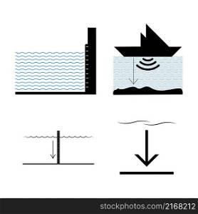 Water Depth Icon, Measure The Depth Of Shallow Waters Vector Art Illustration