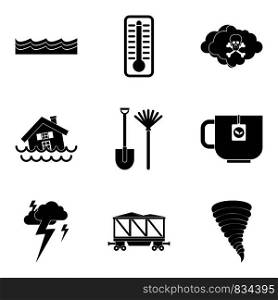Water disaster icon set. Simple set of 9 water disaster vector icons for web design isolated on white background. Water disaster icon set, simple style