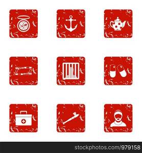 Water doctor icons set. Grunge set of 9 water doctor vector icons for web isolated on white background. Water doctor icons set, grunge style