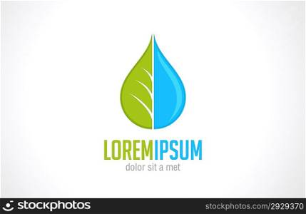 ""Water drop &amp; green leaf Ecology green vector design logo template. Natural product symbol. Aqua clean idea. Freshness sign icon concept.""