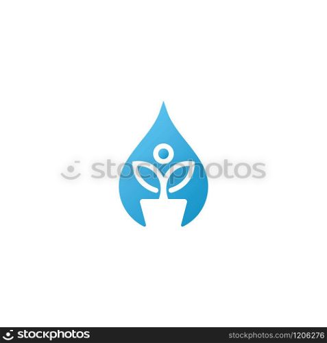 Water drop and Flower pot logo. Plant growth vector logo design.