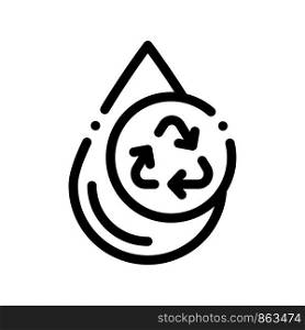 Water Drop And Recycling Mark Vector Sign Icon Thin Line. Water Drop, Filter Liquid Clearing Linear Pictogram. Recycling Environmental Ecosystem Plumbing Industry Monochrome Contour Illustration. Water Drop And Recycling Mark Vector Sign Icon