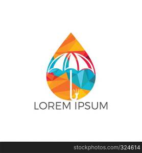 Water drop and umbrella logo design. Water proof logo vector illustration.