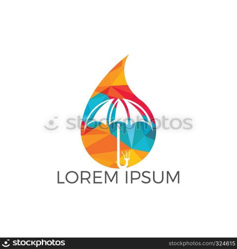 Water drop and umbrella logo design. Water proof logo vector illustration.