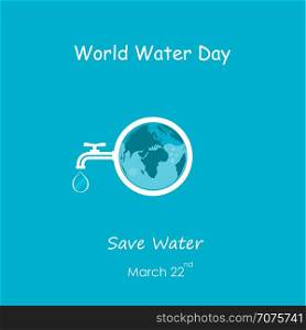 Water drop and water tap icon with Globe icon vector logo design template.World Water Day icon.World Water Day idea campaign concept for greeting card and poster.Vector illustration