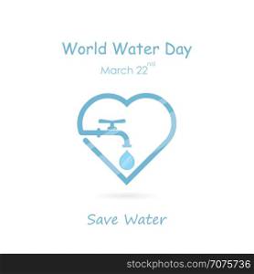 Water drop and water tap icon with heart shape vector logo design template.World Water Day icon.World Water Day idea campaign concept for greeting card and poster.Vector illustration