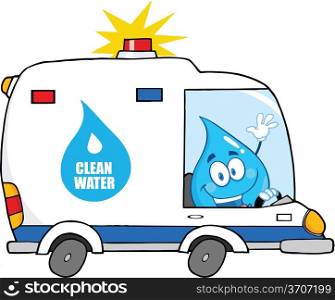 Water Drop Character Driving Clean Water Van