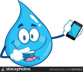 Water Drop Character Pointing To A Mobile Phone