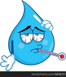 Water Drop Character With Thermometer