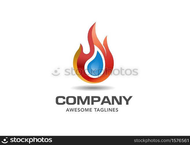 Water drop & fire flame logo,Industrial logo template design