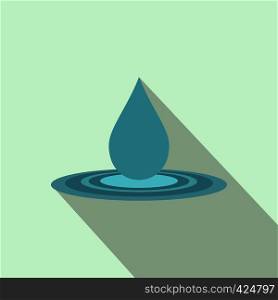 Water drop flat icon on a light blue background. Water drop flat icon