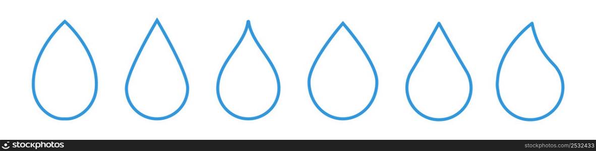 Water drop icon in line style. Water or rain outline drops shape icons set. Blood or oil drop. Flat style isolated on white background. Stock vector elements.. Water drop icon in line style. Water or rain outline drops shape icons set. Blood or oil drop.