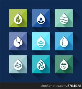 Water drop icons in flat design style.