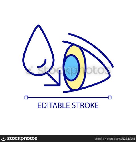 Water drop in eye RGB color icon. Taking doctor prescribed antibiotics before operation. Surgery preparation. Isolated vector illustration. Simple filled line drawing. Editable stroke. Water drop in eye RGB color icon