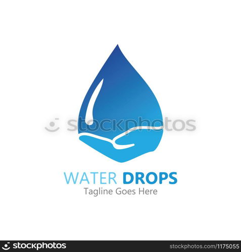 water drop in hand logo vector template symbol