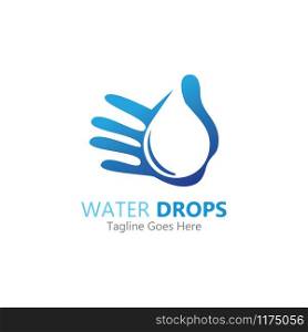 water drop in hand logo vector template symbol