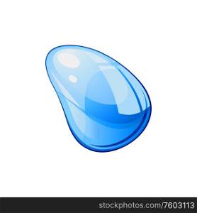 Water drop isolated realistic blue splash. Vector pure, clear liquid, symbol of purity. Pure drop of water isolated aqua