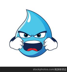 Water Drop Mascot with angry gesture. Vector illustration isolated on white background