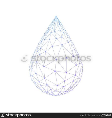Water drop or oil drop icon made with blockchain technology network polygon isolated on white background. Connection structure of droplet or raindrop. Low poly design.. Polygon water drop isolated on white background.