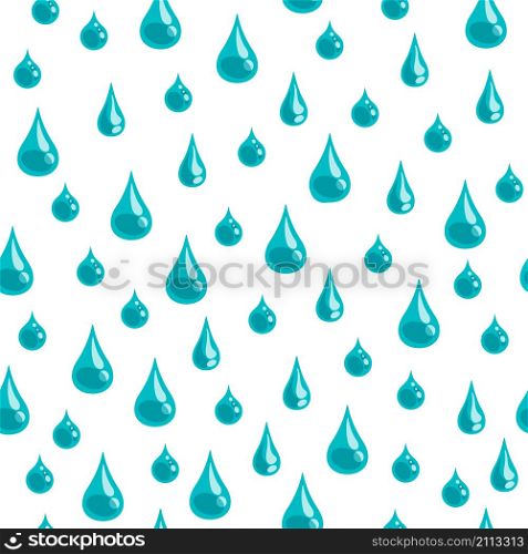 Water drop pattern. Seamless print with raindrop, clear tear drip, shower blue wallpaper. Vector rainy texture illustrative pattern dropping blue raindrops. Water drop pattern. Seamless print with raindrop, clear tear drip, shower blue wallpaper. Vector rainy texture