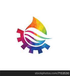 Water drop with gear logo concept design. Natural logo. Water energy logo.