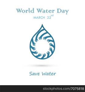 Water drop with human hand vector logo design template.World Water Day icon.World Water Day idea campaign for greeting card and poster.Vector illustration