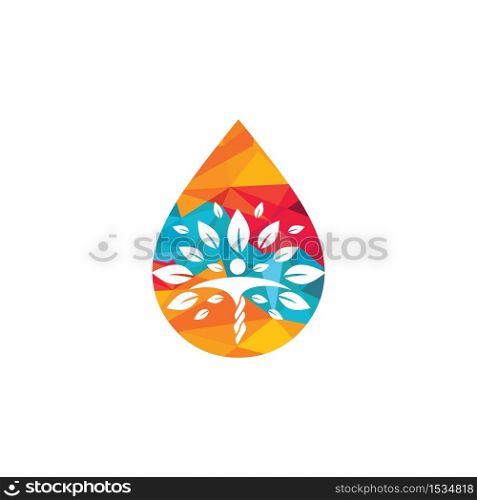 Water drop with human tree icon vector logo design. Nature plant water spring logo water drop natural design vector.