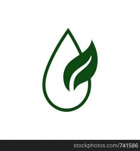 Water drop with leaf icon. Green ecological sign. Protect planet. Save water resource. Vector illustration for design.